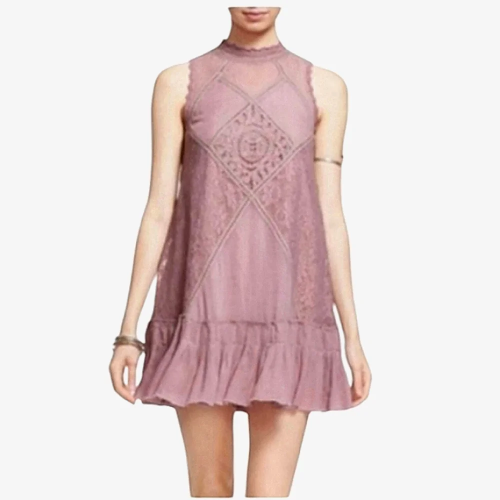 Free People One Angel Lace Slipdress in Elderberry Patchwork Cutout Back XS